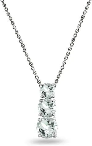 B. BRILLIANT Sterling Silver Birthstone Necklace for Women - Genuine or Synthetic Gemstone, Round 3-Stone Journey Slide Pendant, Dainty