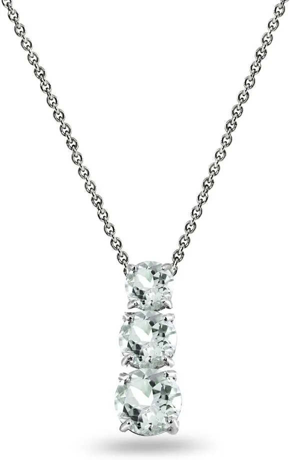 B. BRILLIANT Sterling Silver Birthstone Necklace for Women - Genuine or Synthetic Gemstone, Round 3-Stone Journey Slide Pendant, Dainty