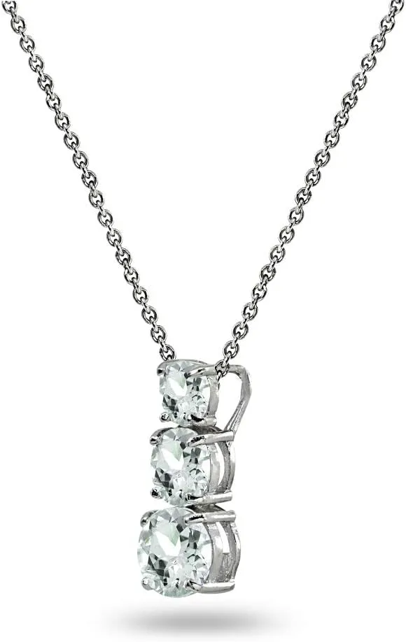 B. BRILLIANT Sterling Silver Birthstone Necklace for Women - Genuine or Synthetic Gemstone, Round 3-Stone Journey Slide Pendant, Dainty