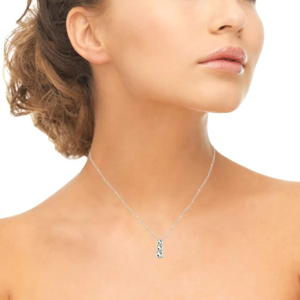 B. BRILLIANT Sterling Silver Birthstone Necklace for Women - Genuine or Synthetic Gemstone, Round 3-Stone Journey Slide Pendant, Dainty