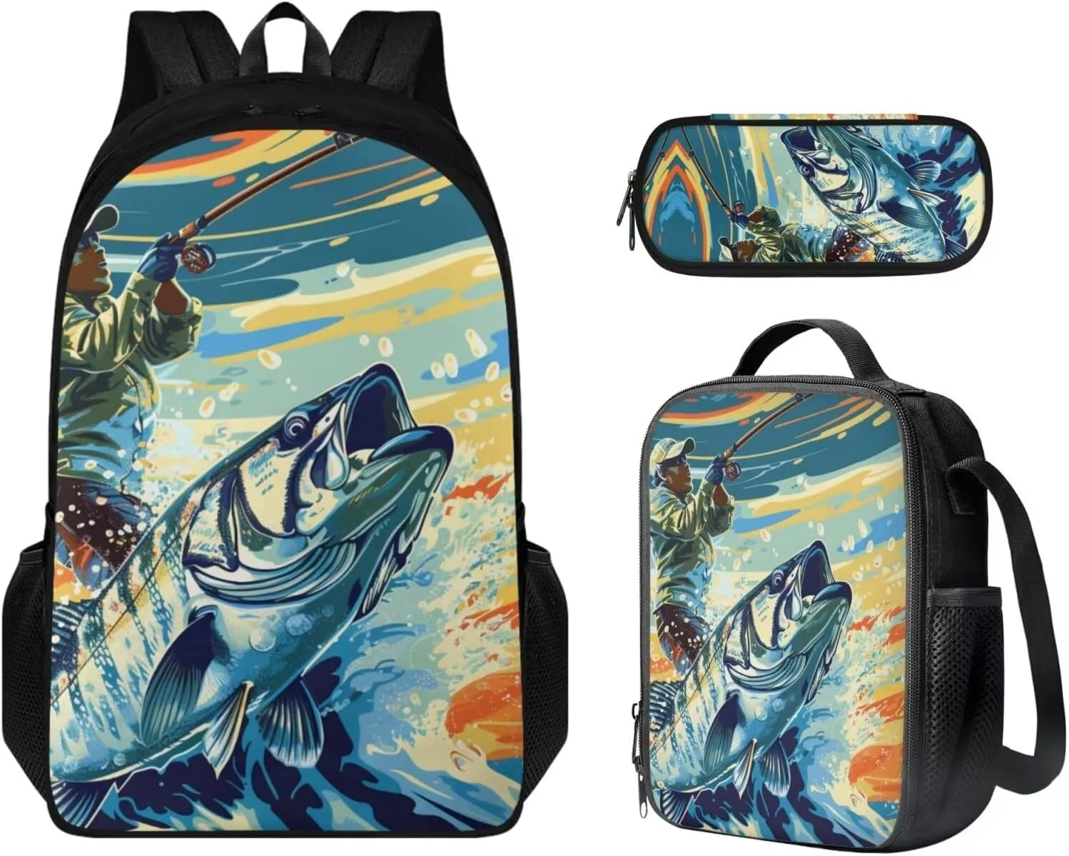 Backpack Lunchbox Combo for Boys Large Capacity Waterproof Lunch Box for Boy Tote Bag and Mini Pencil Case for Office Work Travel Business Outdoor