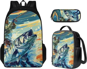 Backpack Lunchbox Combo for Boys Large Capacity Waterproof Lunch Box for Boy Tote Bag and Mini Pencil Case for Office Work Travel Business Outdoor