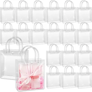 BadenBach 48PCS Small Clear Gift Bags with Handle,5.9" x 6.3" x 2.8",Mini Plastic Gift Bags Reusable Clear Goodie Bags Transparent Gift Wrap Bags for Party Favor Wedding Baby Shower Mother's Day