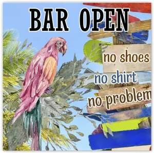 Bar Open No Shoes No Shirt No Problem Canvas Print Picture Happy Hour Pool Beach Rustic Canvas Posters Wall Art Home Decoration Housewarming Gift for Nursery Dinning Room Offices 12x12 Inch