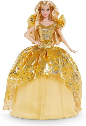 Barbie Signature 2020 Holiday Barbie Doll (12-inch Blonde Long Hair) in Golden Gown, with Doll Stand and Certificate of Authenticity, Gift for 6 Year Olds and Up