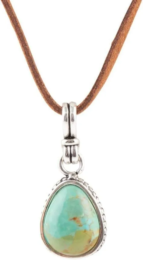 Barse Jewelry Basic Turquoise and Sterling Silver Pendant Leather Necklace