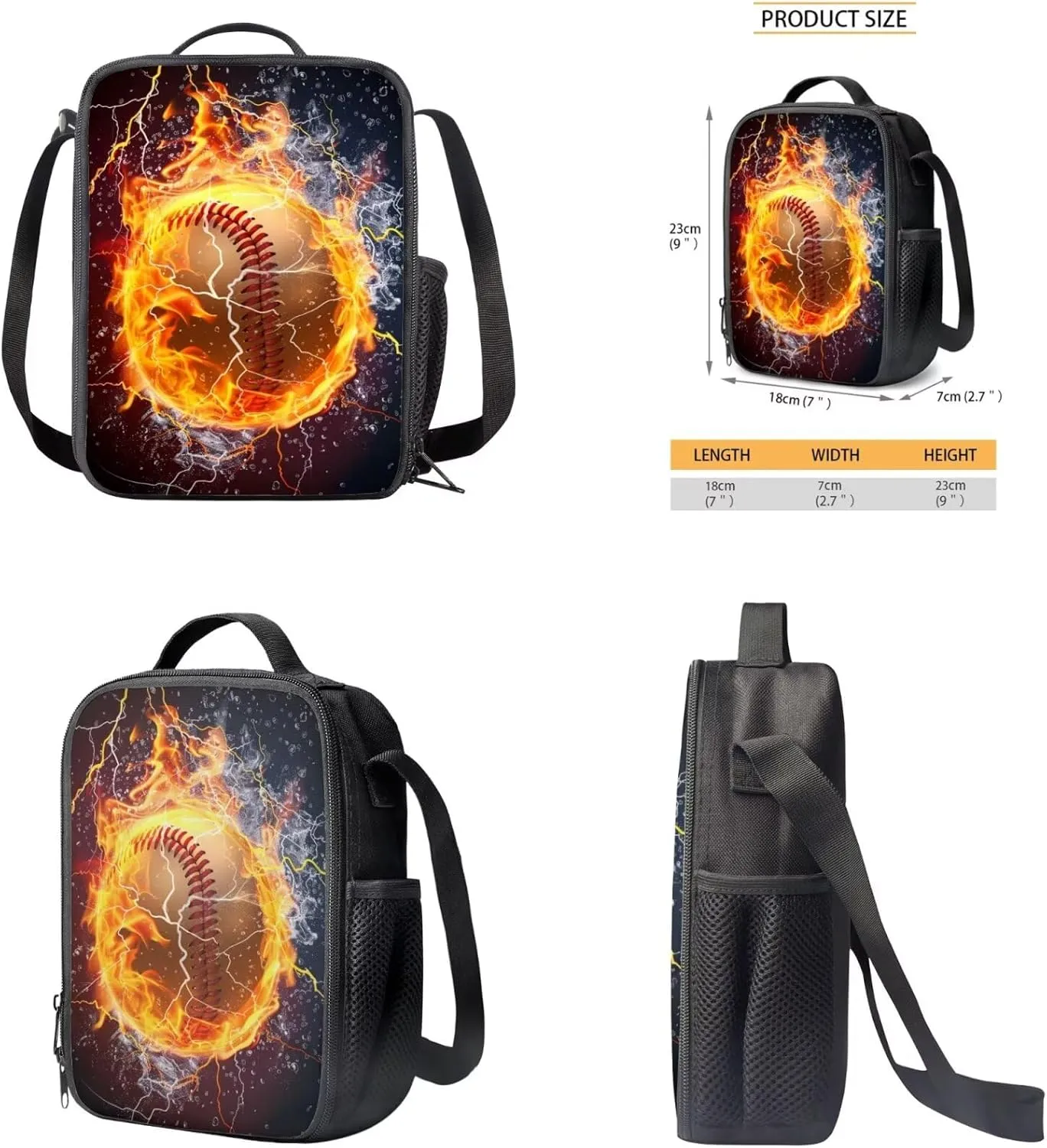 Baseball Bookbags for 5Th Grade Boys and Lunch Bag Keychain and Kawaii Pencil Pouch with Front Pocket for School Teens 17 Inch School Bag with Side Pocket