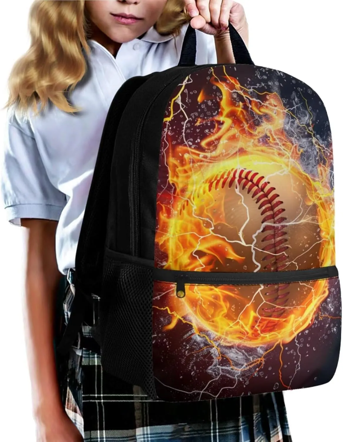Baseball Bookbags for 5Th Grade Boys and Lunch Bag Keychain and Kawaii Pencil Pouch with Front Pocket for School Teens 17 Inch School Bag with Side Pocket