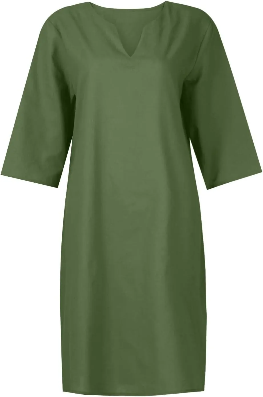 BAXLIMEK Cotton Linen Dresses for Women,2025 Summer Trendy Elegant Plain Beach Dress,Casual 3/4 Sleeve Midi Dress