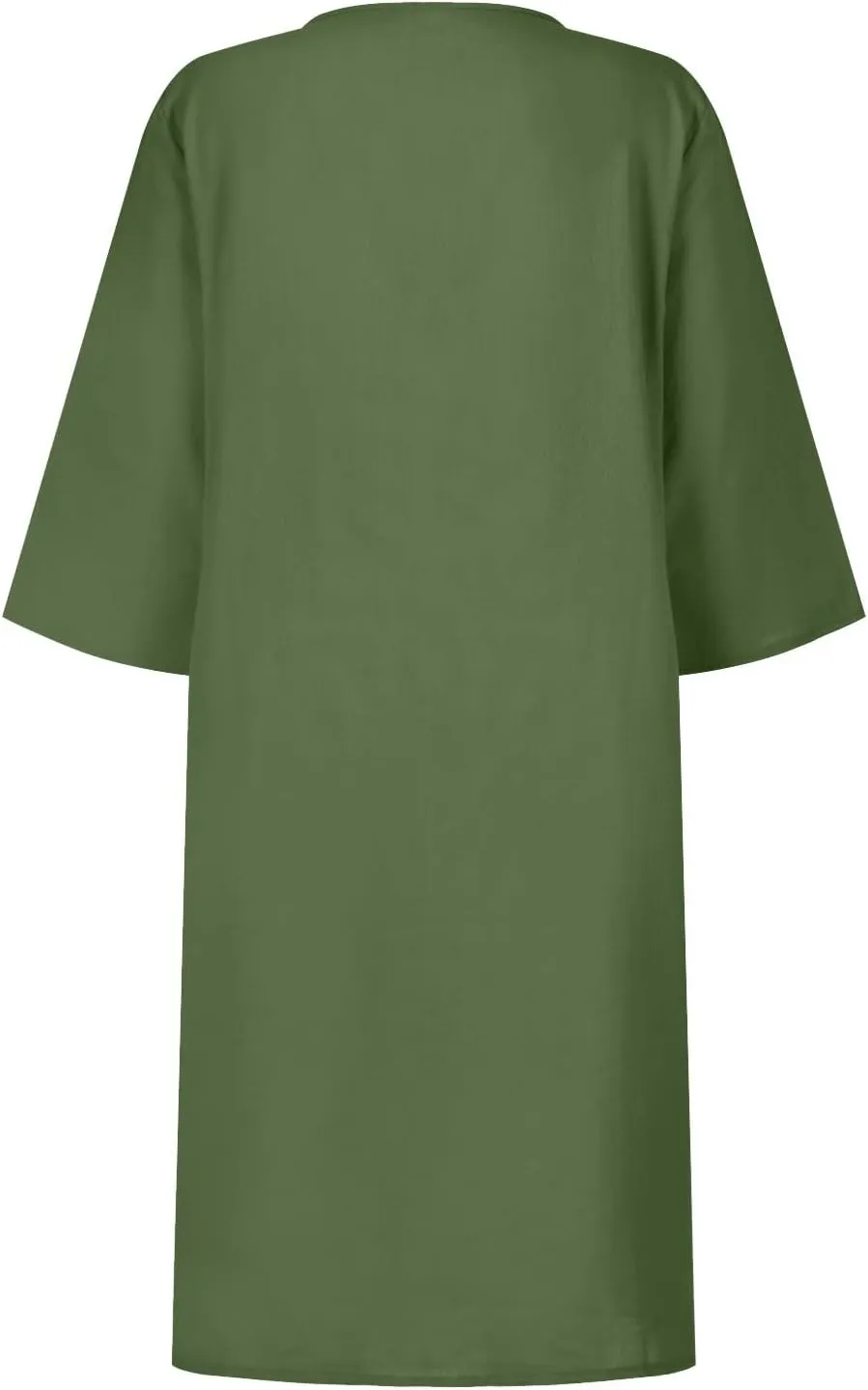 BAXLIMEK Cotton Linen Dresses for Women,2025 Summer Trendy Elegant Plain Beach Dress,Casual 3/4 Sleeve Midi Dress