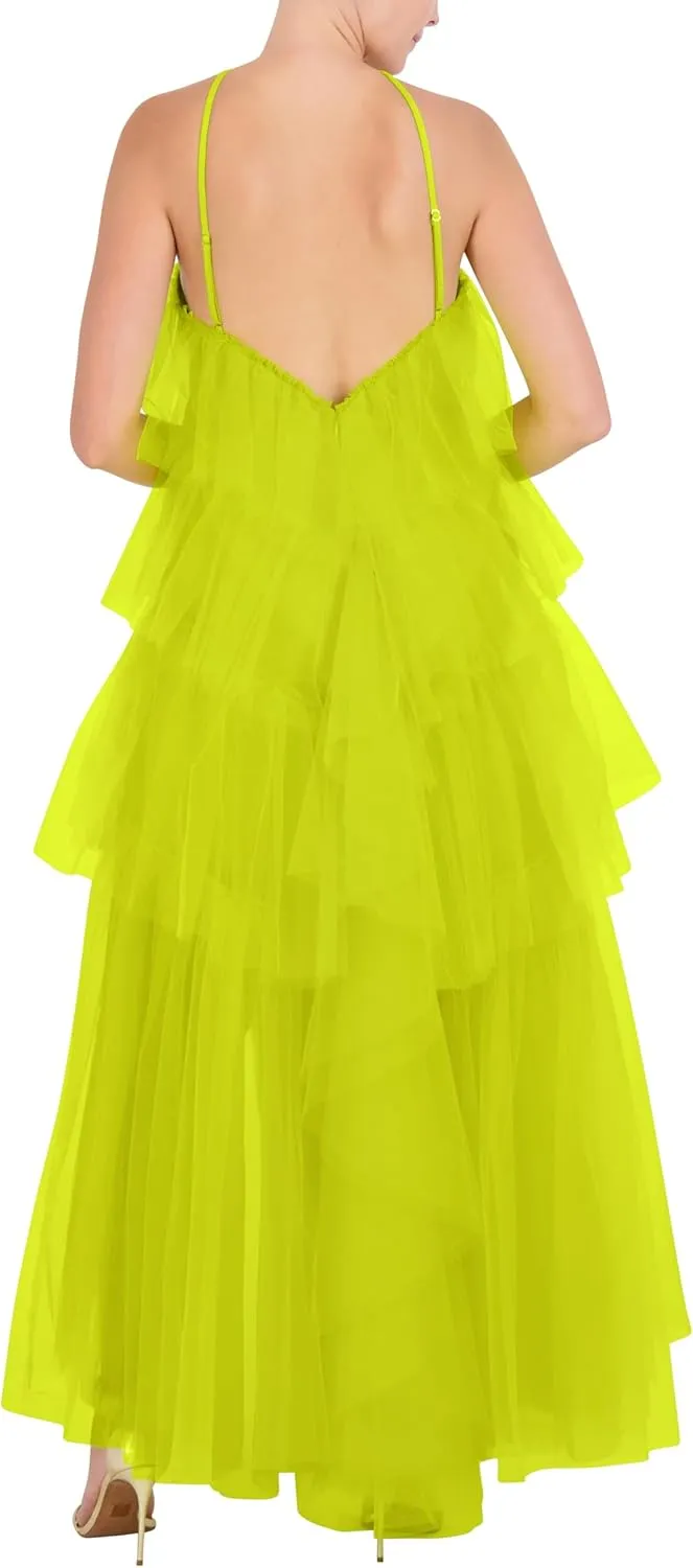 BCBGMAXAZRIA Women's Sleeveless Halter Neck High Low Gown
