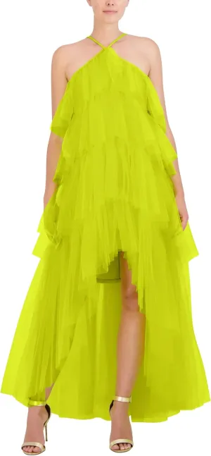 BCBGMAXAZRIA Women's Sleeveless Halter Neck High Low Gown