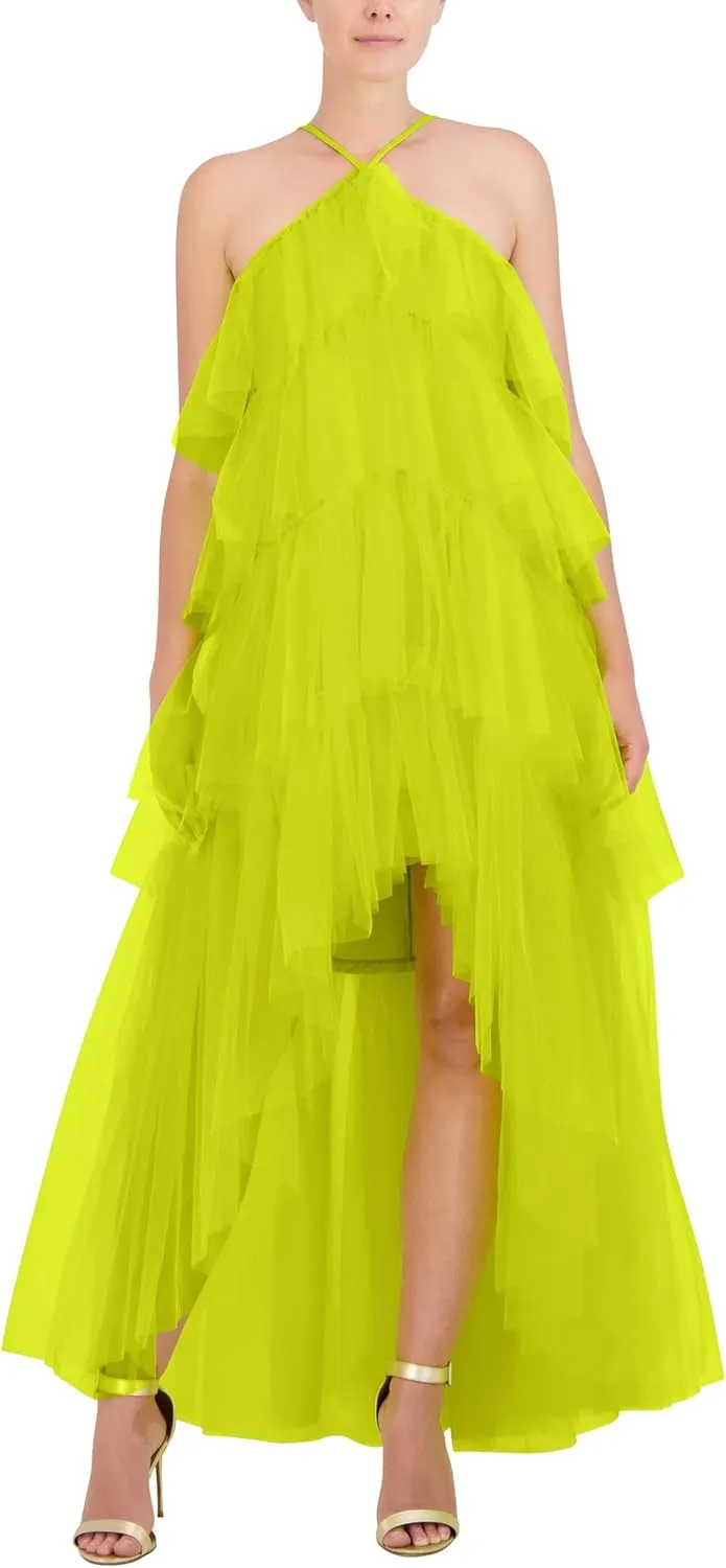 BCBGMAXAZRIA Women's Sleeveless Halter Neck High Low Gown
