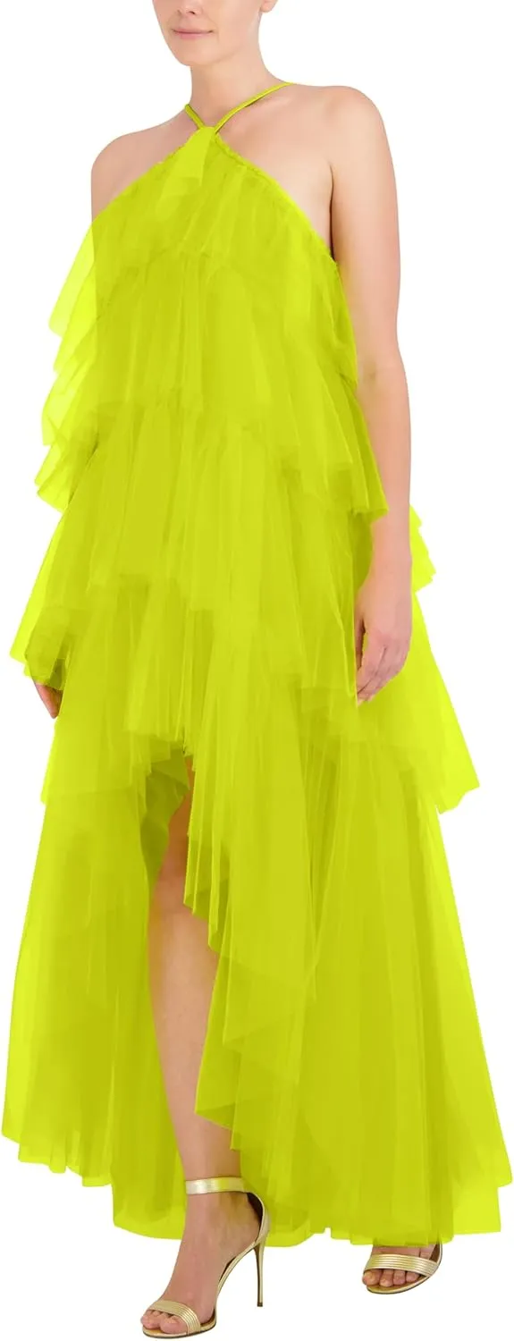 BCBGMAXAZRIA Women's Sleeveless Halter Neck High Low Gown