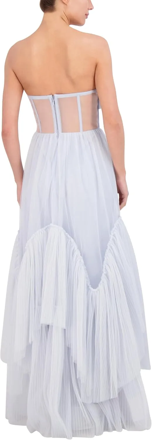 BCBGMAXAZRIA Women's Strapless Sweetheart Neck Evening Maxi Dress with Tiered Ruffle Skirt