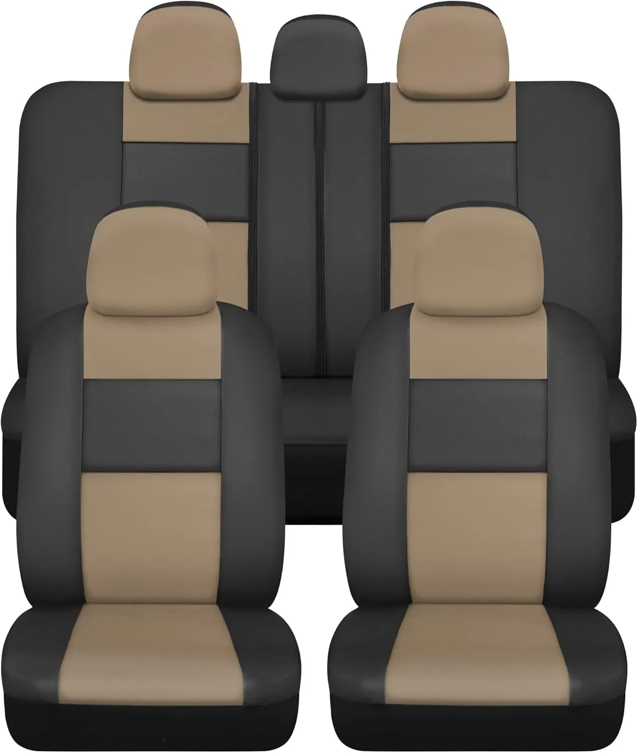 BDK Faux Leather Car Seat Cover Full Set - Front & Rear Split Bench Beige Seat Covers for SUV & Truck Seat Covers, Airbag Compatible - Interior Protective Seat Covers for Car Seats & Car Accessories
