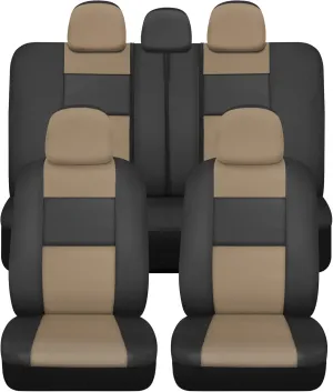 BDK Faux Leather Car Seat Cover Full Set - Front & Rear Split Bench Beige Seat Covers for SUV & Truck Seat Covers, Airbag Compatible - Interior Protective Seat Covers for Car Seats & Car Accessories