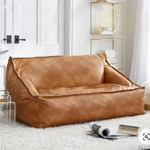 Bean Bag Chair Bean Bag Sofa Cover (No Filler) 2-seat PU Leather Bean Bag Cover Without Filler Beanbag Couch Sofa Bed Lounger No Filling (Color : Brown, Size : 2-seat-Empty Cover)