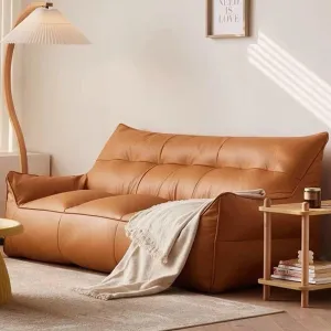 Bean Bag Chair Top Faux Leather 3-seat Lazy Sofa Cover Bean Bag Cover No Filler Sectional Beanbag Couch Sofa Chaise Lounge Recliner Frameless Furniture Living Room (Color : 3-seat-Orange)