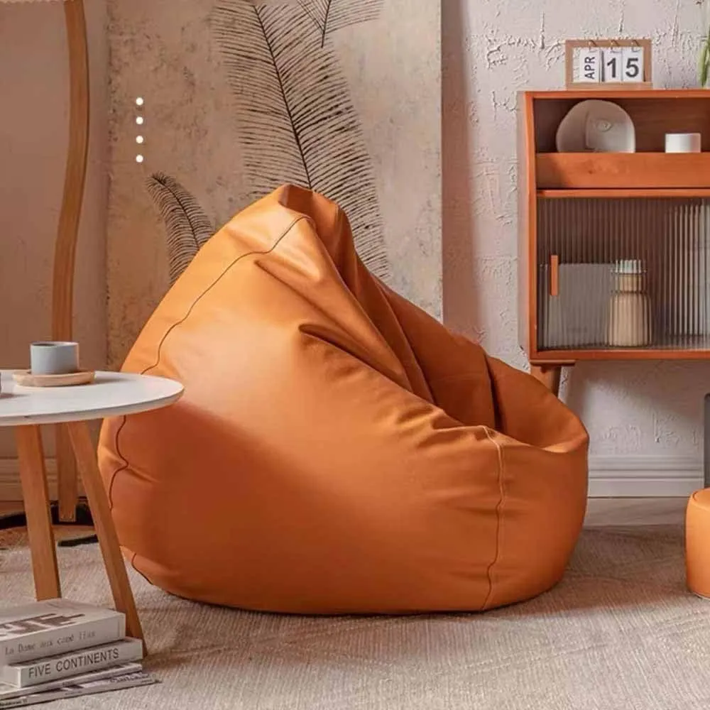 Bean Bag Chairs for Adults （No Filler ） Top Faux Leather Bean Bag Cover Luxury Single Lazy Sofa Cover Beanbag Couch Pouf Chaise Lounge Recliner Sac Frameless Furniture (Color : Fallen Leaves Brown