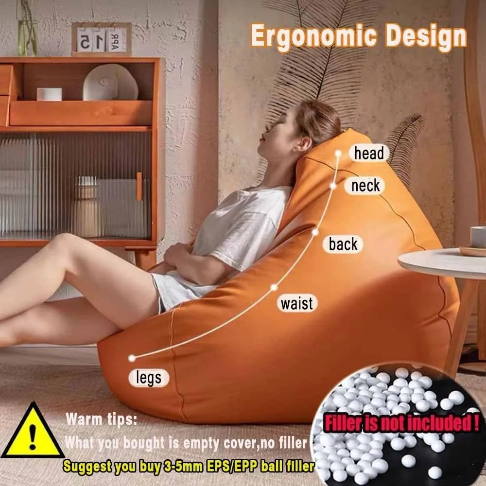 Bean Bag Chairs for Adults （No Filler ） Top Faux Leather Bean Bag Cover Luxury Single Lazy Sofa Cover Beanbag Couch Pouf Chaise Lounge Recliner Sac Frameless Furniture (Color : Fallen Leaves Brown