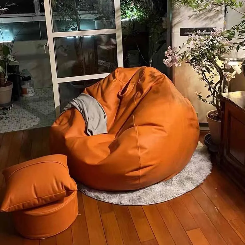 Bean Bag Chairs for Adults （No Filler ） Top Faux Leather Bean Bag Cover Luxury Single Lazy Sofa Cover Beanbag Couch Pouf Chaise Lounge Recliner Sac Frameless Furniture (Color : Fallen Leaves Brown