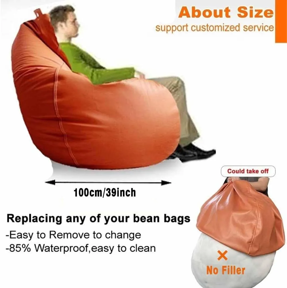 Bean Bag Chairs for Adults （No Filler ） Top Faux Leather Bean Bag Cover Luxury Single Lazy Sofa Cover Beanbag Couch Pouf Chaise Lounge Recliner Sac Frameless Furniture (Color : Fallen Leaves Brown
