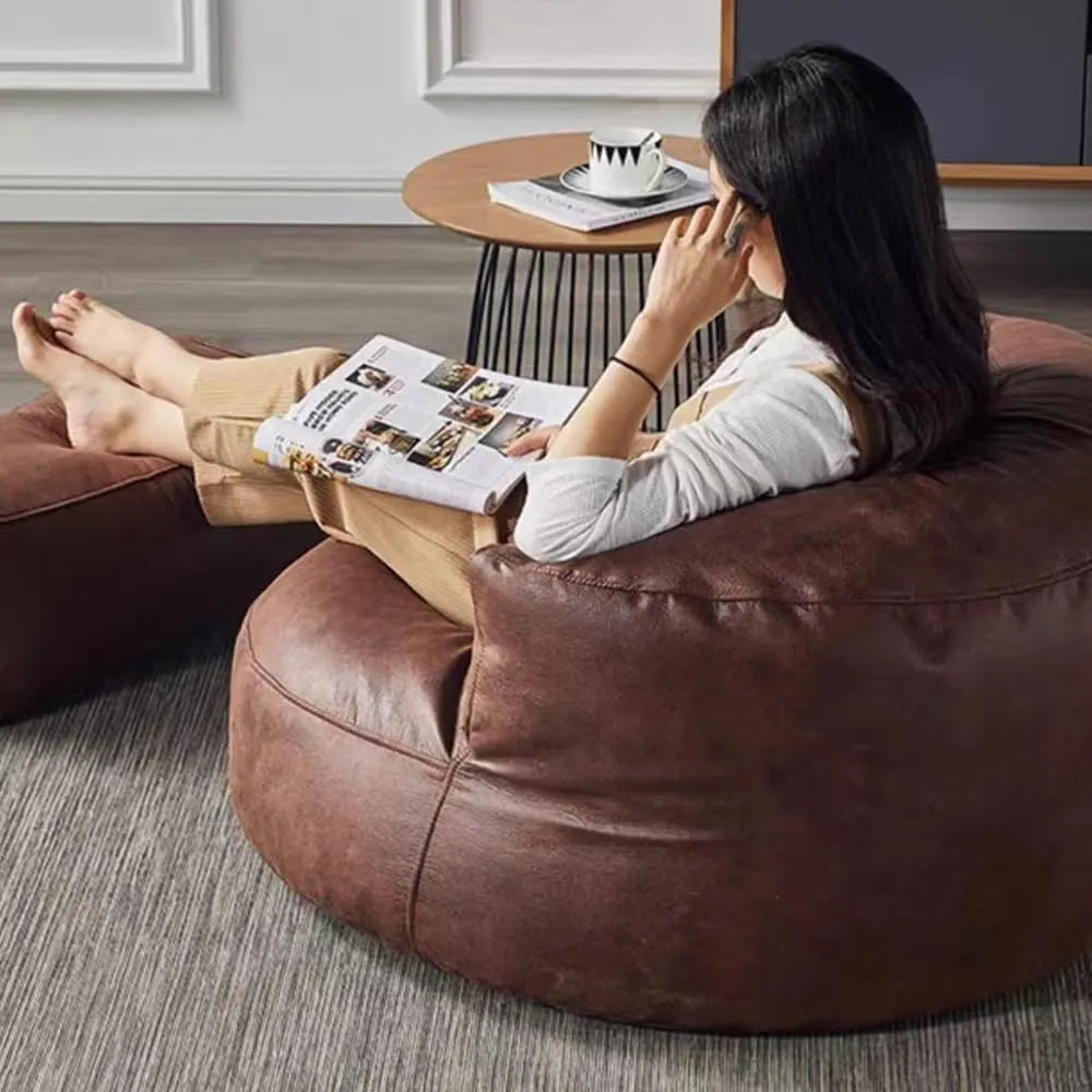 Bean Bag Chairs for Adults Without Filler BeanBag Sofa Faux Leather Beanbag Chair Ottoman Pouf Stool Corner Seat Footrest Furniture(Retro Brown,Sofa Pedal Cover)