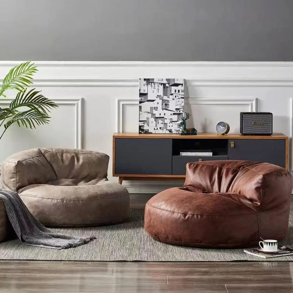 Bean Bag Chairs for Adults Without Filler BeanBag Sofa Faux Leather Beanbag Chair Ottoman Pouf Stool Corner Seat Footrest Furniture(Retro Brown,Sofa Pedal Cover)