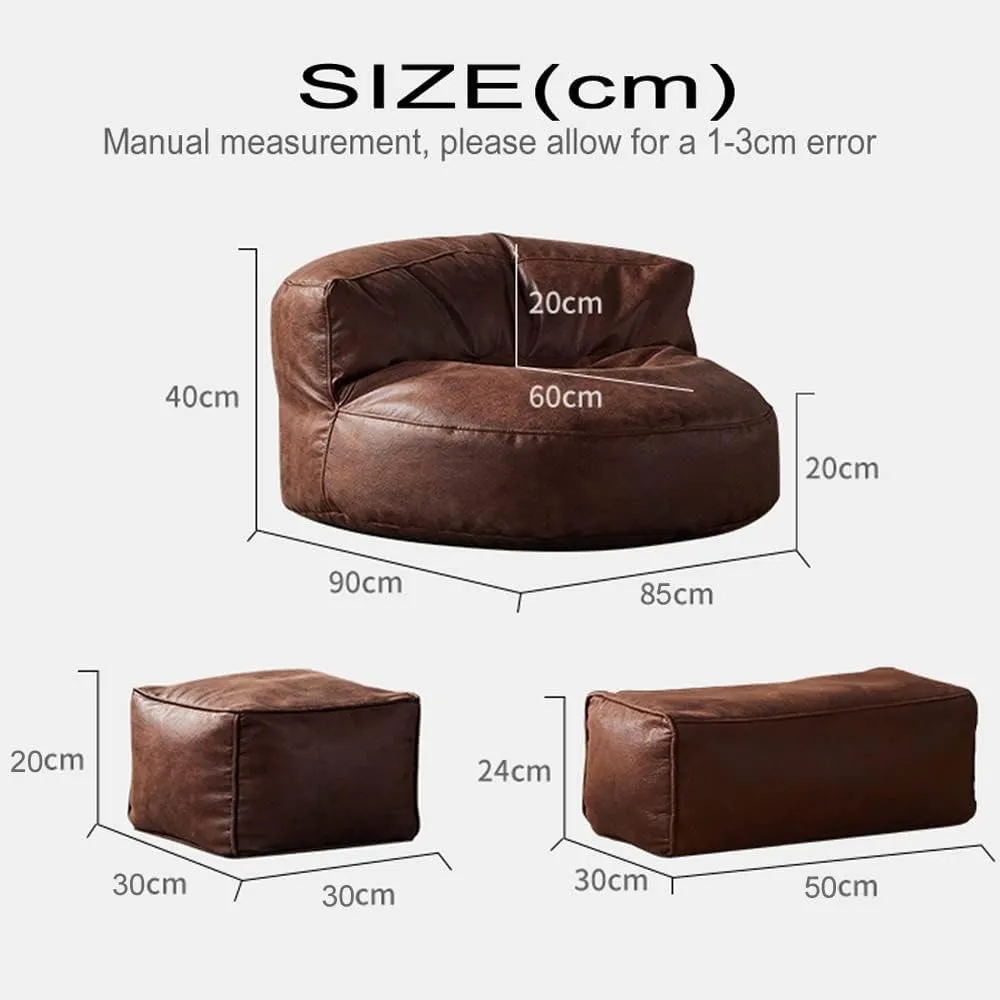 Bean Bag Chairs for Adults Without Filler BeanBag Sofa Faux Leather Beanbag Chair Ottoman Pouf Stool Corner Seat Footrest Furniture(Retro Brown,Sofa Pedal Cover)