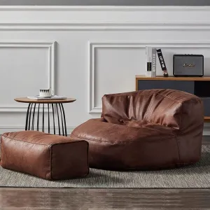 Bean Bag Chairs for Adults Without Filler BeanBag Sofa Faux Leather Beanbag Chair Ottoman Pouf Stool Corner Seat Footrest Furniture(Retro Brown,Sofa Pedal Cover)