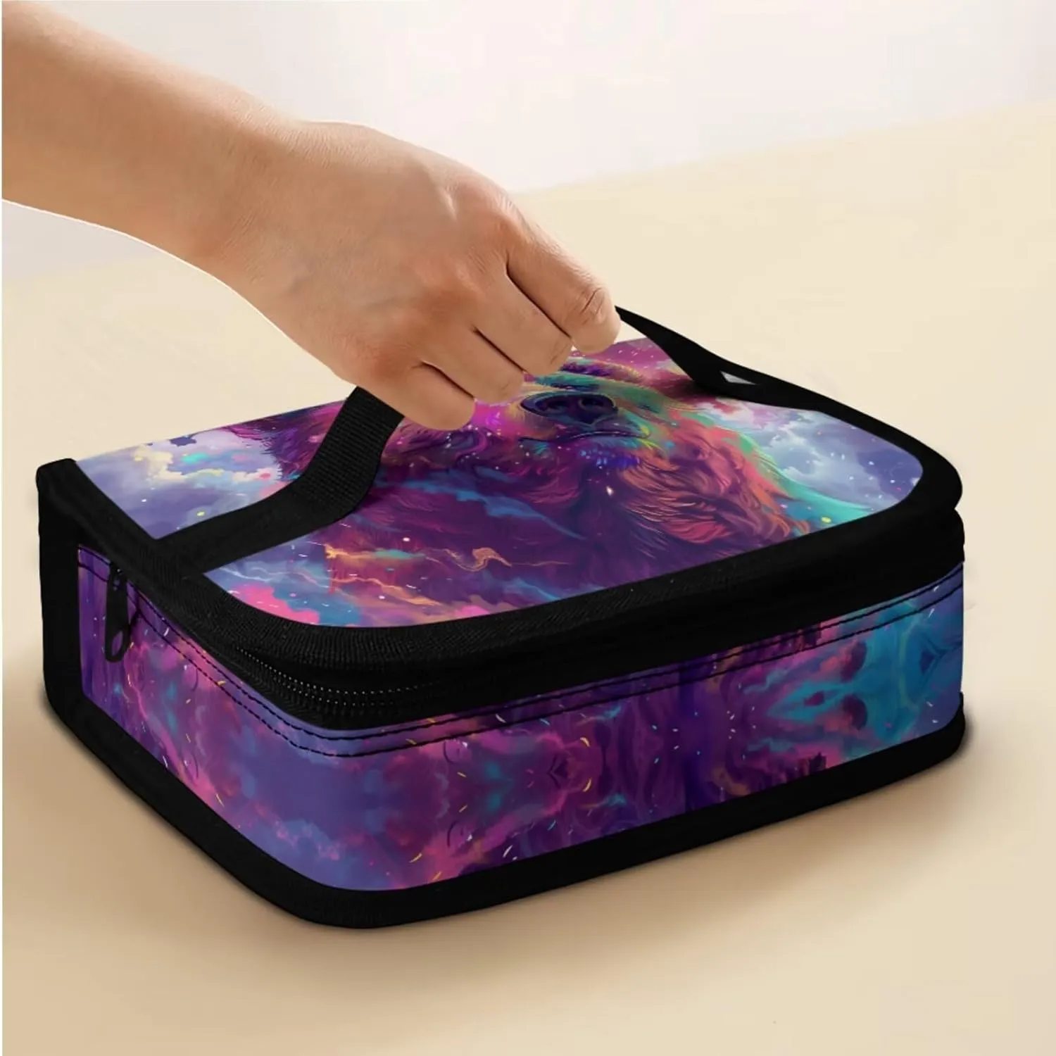 Bear Print Girls Bookbag with Lunch Box 8-15 Years Old 17 Inch Lightweight Preschool Backpack for Girls Portable Kawaii Lunch Bag for Junior Middle School