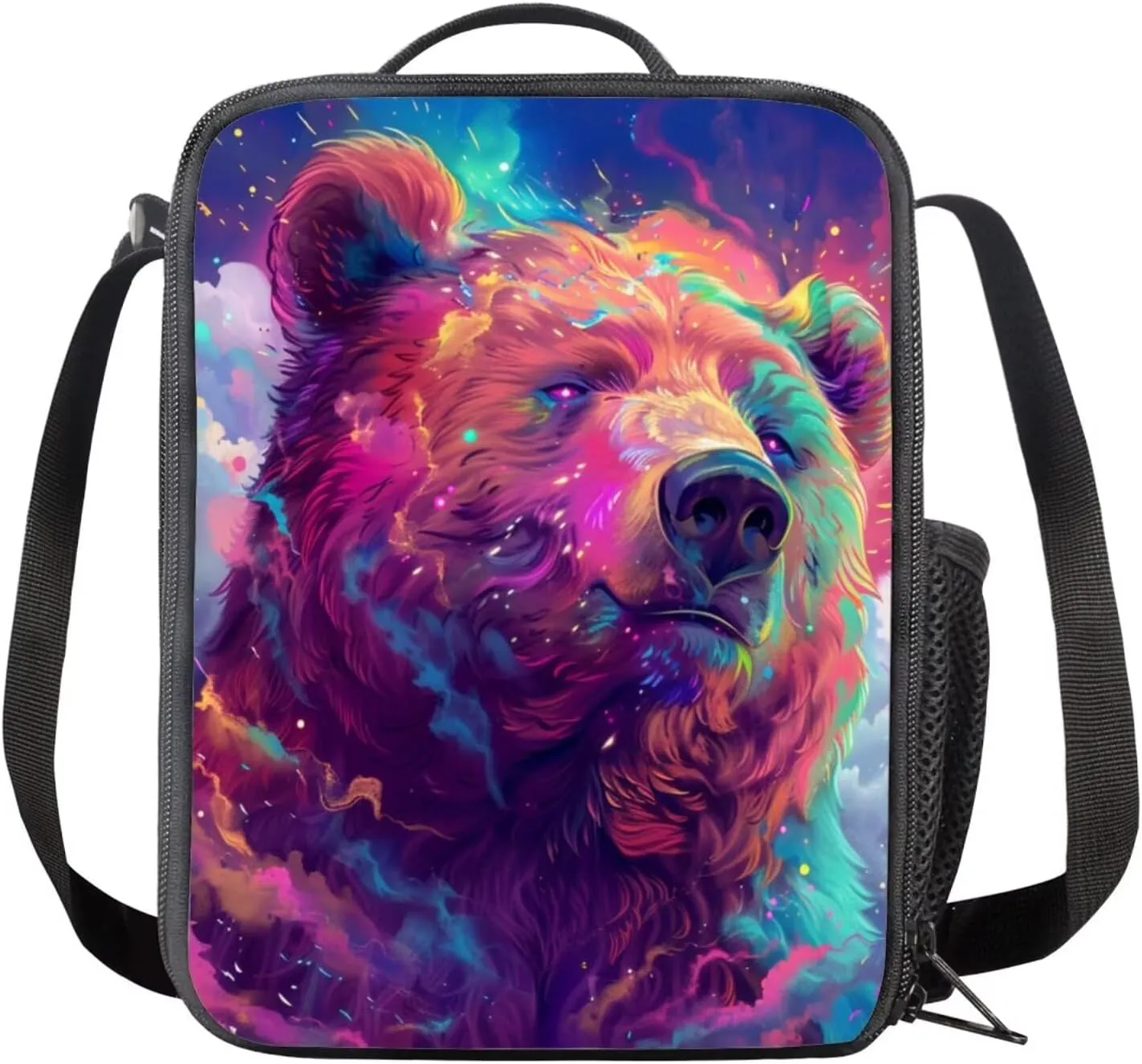 Bear Print School Backpack Set for Girls Age 6-10 Kids Backpack for Boys Adjustable Straps School Bag with Sturdy Zips Foldable Portable Lunch Box Mini Pencil Bag