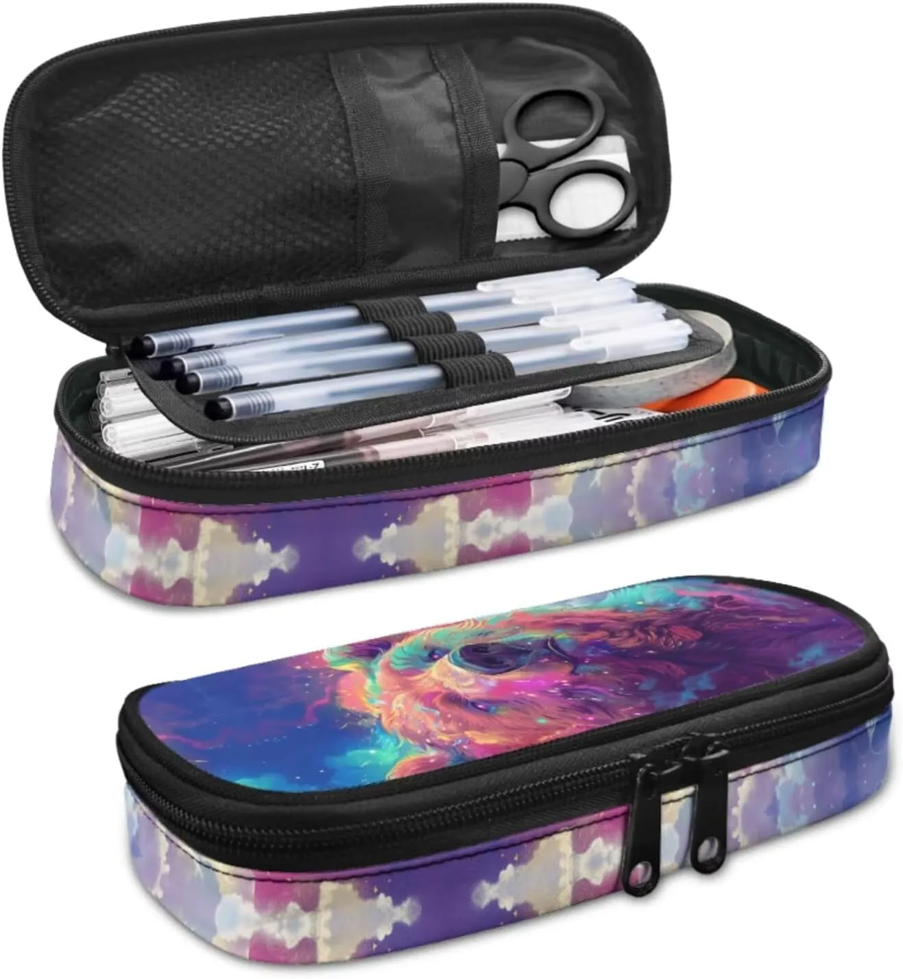 Bear Print School Backpack Set for Girls Age 6-10 Kids Backpack for Boys Adjustable Straps School Bag with Sturdy Zips Foldable Portable Lunch Box Mini Pencil Bag