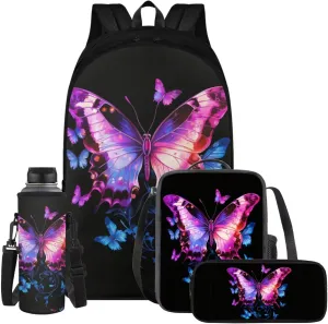 Beautiful Butterfly Backpack for Kids 4Th Grade Backpack for Girls with Lunch Bag Water Bottle Carrier and Aesthetic Pencil Pouch 4-In-1 Efficient System for Camping Outdoor Travel Sports
