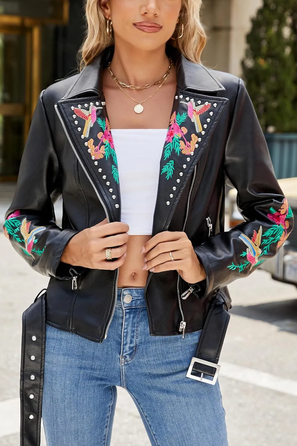 Bellivera Women's Faux Leather Casual Jacket 2025 Spring Trendy Motorcycle Outfits Lightweight Classic Coat