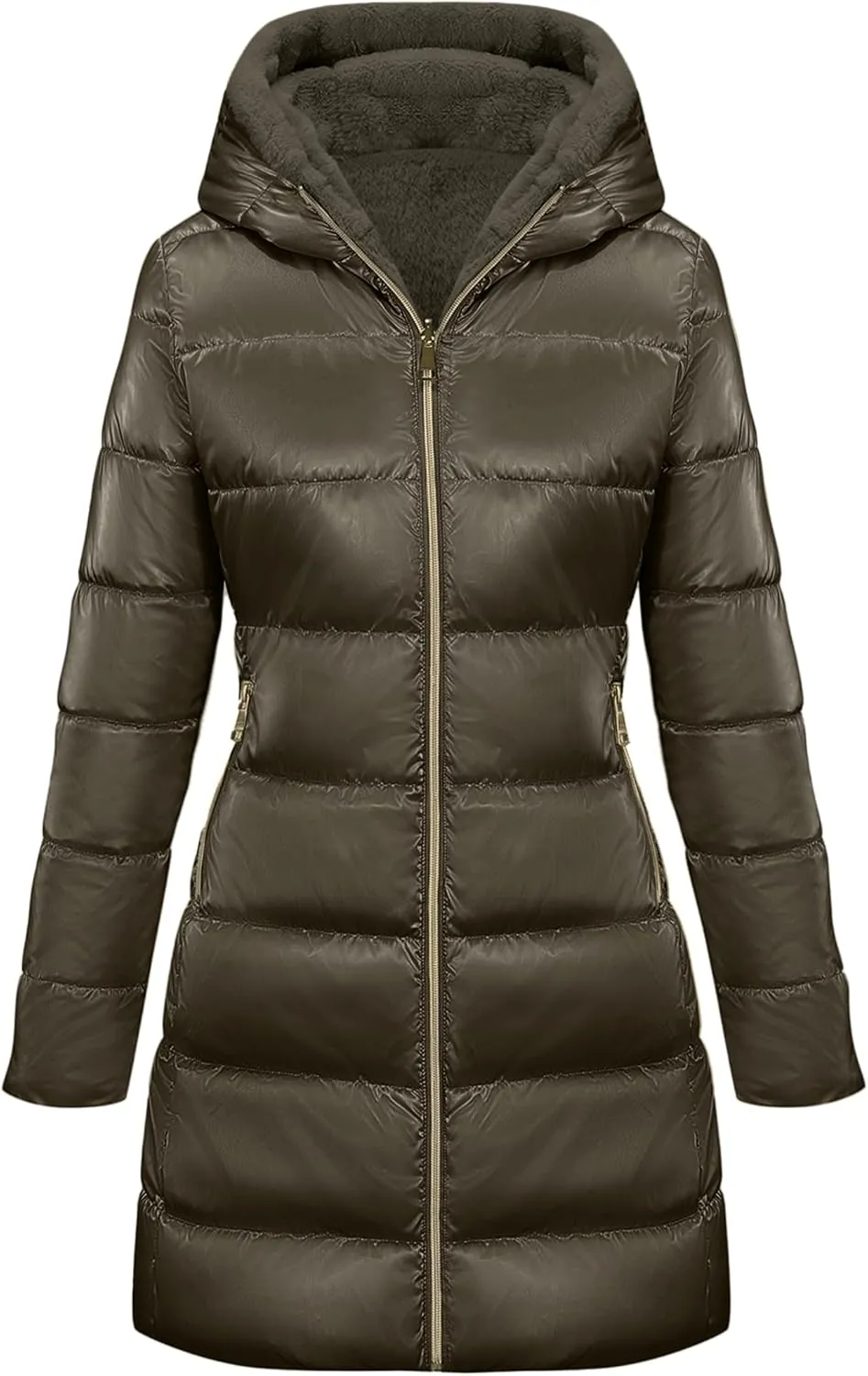 Bellivera Womens Lightweight Puffer Jacket, Winter Coats for Women Warm Quilted Bubble Padded Hood Coat with Faux Fur Collar