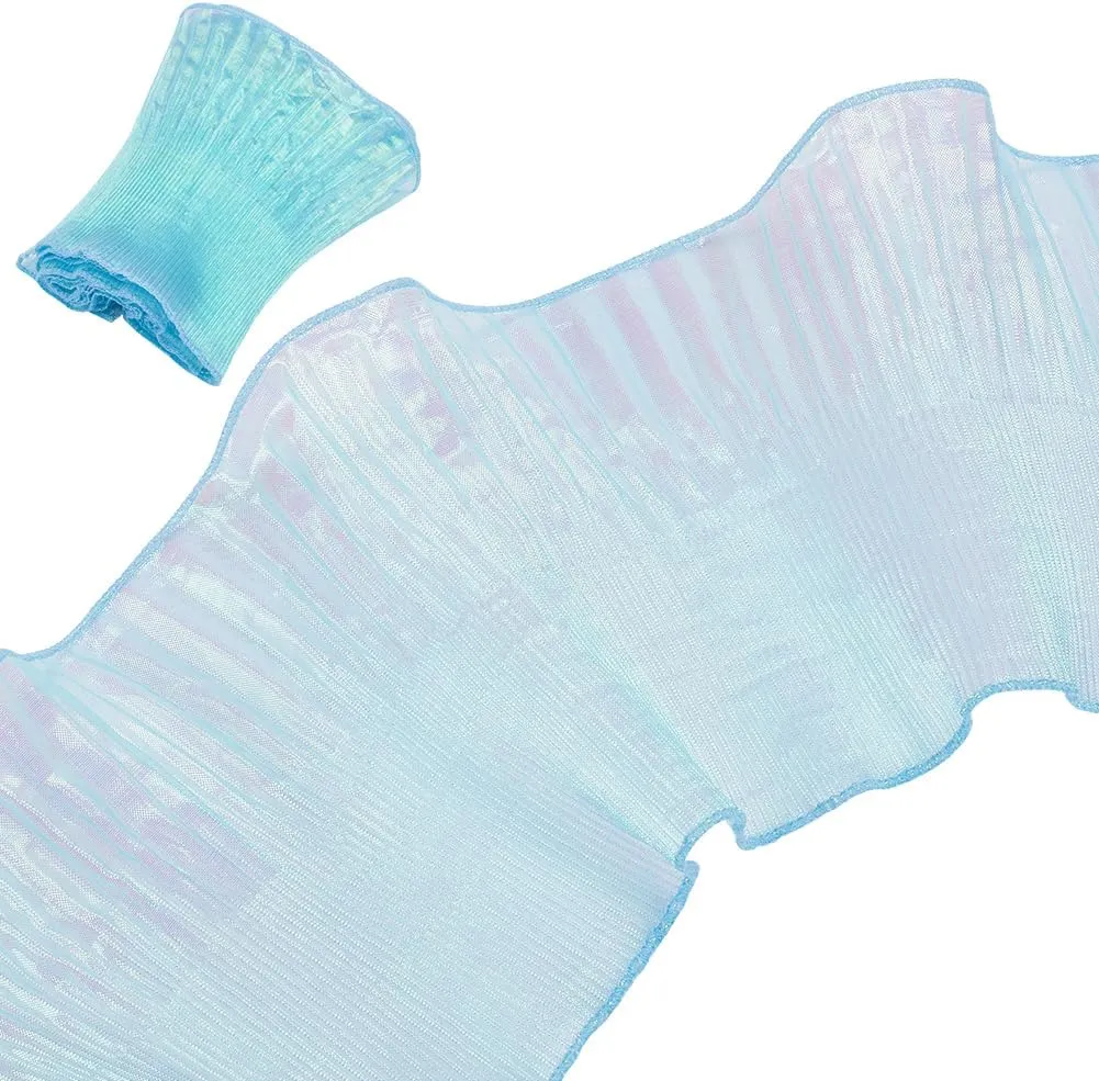 BENECREAT 6 Yards Cyan Ruffled Pleated Lace Fabric Trim, 5.5inch Width Tulle Ruffle Lace Ribbon Border for Craft Sewing Dress Bag Decoration