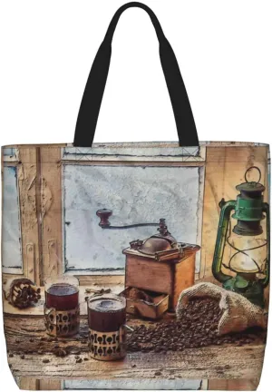 BERMRIZ Oil Lamp Coffee Beans Shoulder Bag for Women Tote Bag for Women Zipper Work Travel Bags for With Inner Pockets for Gym, Work, Travel Shopping Purse