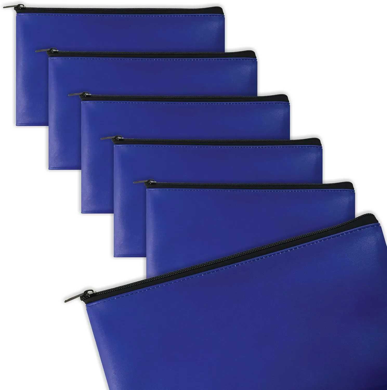 Better Office Products 6 Pack, Zippered Security Bank Deposit Bag, Leatherette, Cash Bag, Coin Bag, Utility Pouch, Blue, 6 Bags