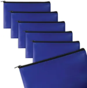 Better Office Products 6 Pack, Zippered Security Bank Deposit Bag, Leatherette, Cash Bag, Coin Bag, Utility Pouch, Blue, 6 Bags