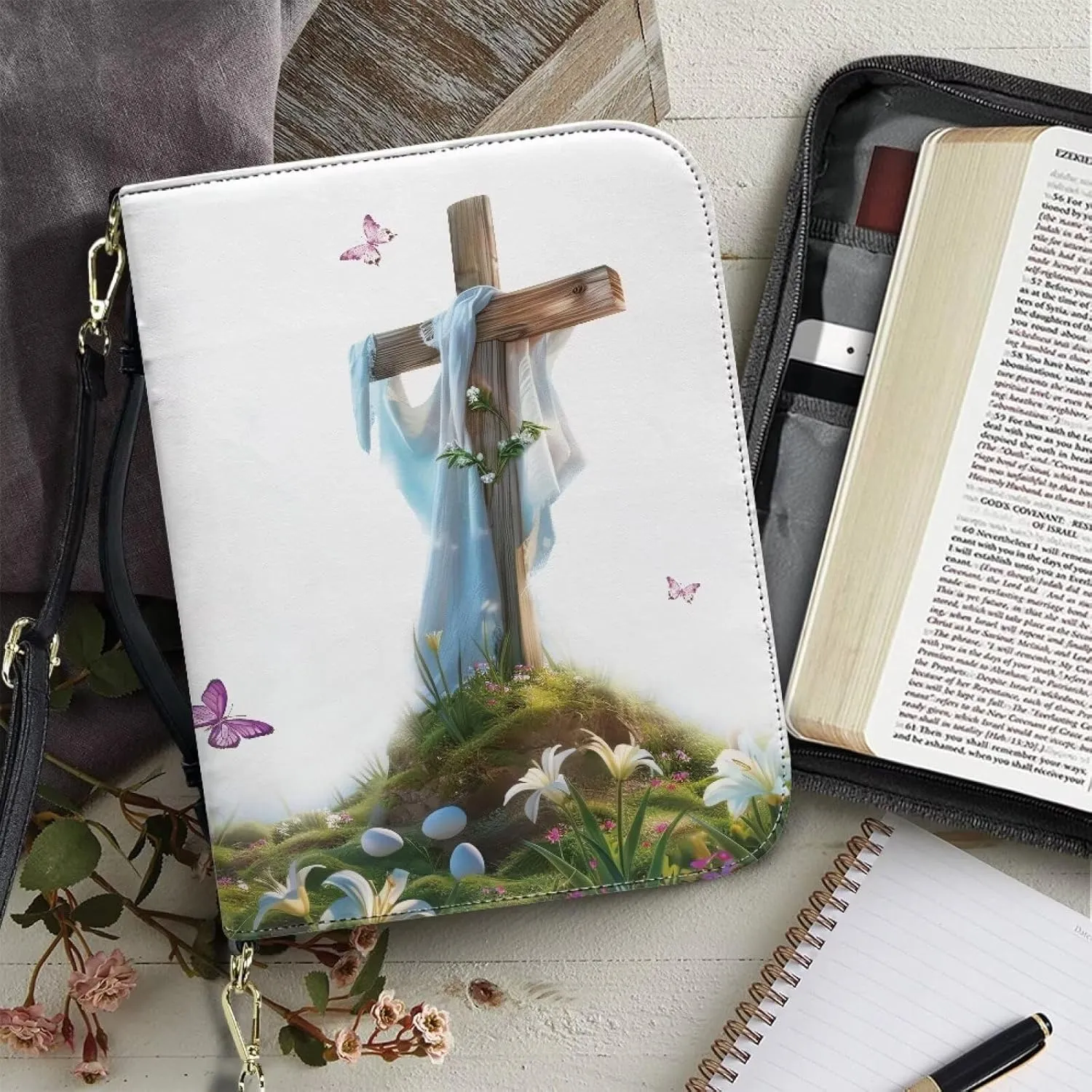 Bible Cover Case for Women with Detachable Strap,PU Leather Bible Cover for Girl Church Book Cover Custom