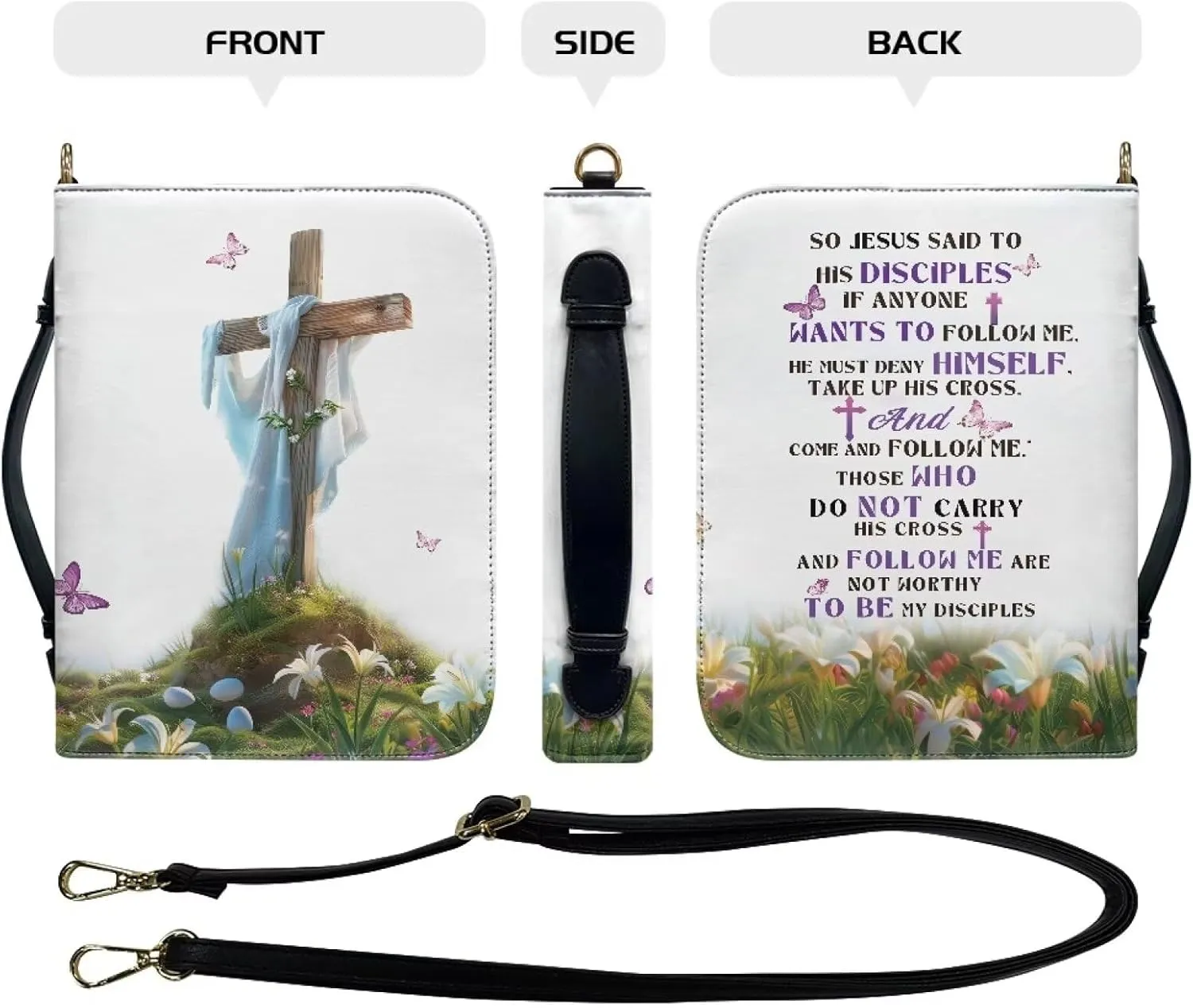 Bible Cover Case for Women with Detachable Strap,PU Leather Bible Cover for Girl Church Book Cover Custom