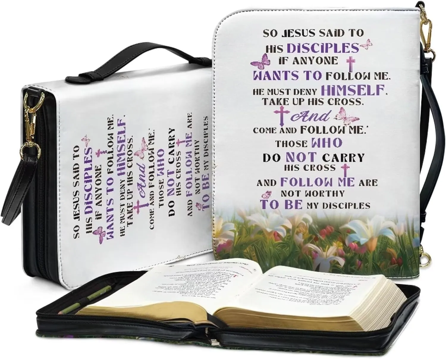 Bible Cover Case for Women with Detachable Strap,PU Leather Bible Cover for Girl Church Book Cover Custom