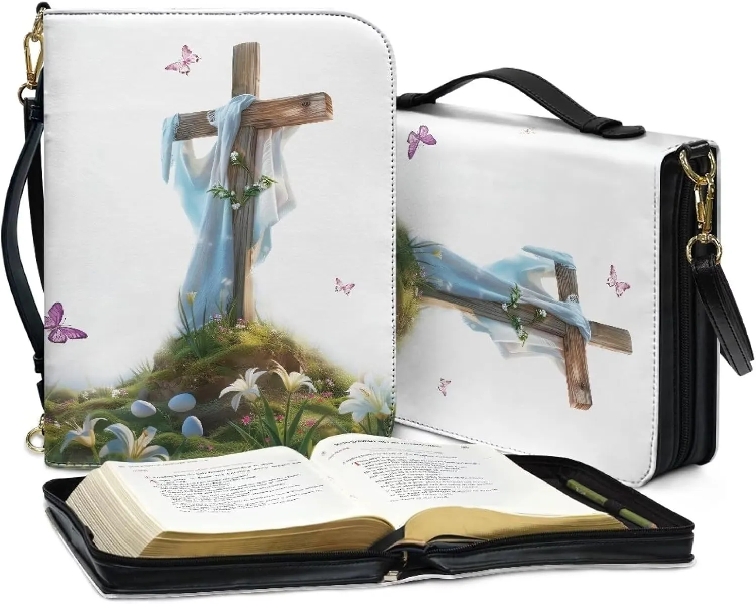 Bible Cover Case for Women with Detachable Strap,PU Leather Bible Cover for Girl Church Book Cover Custom