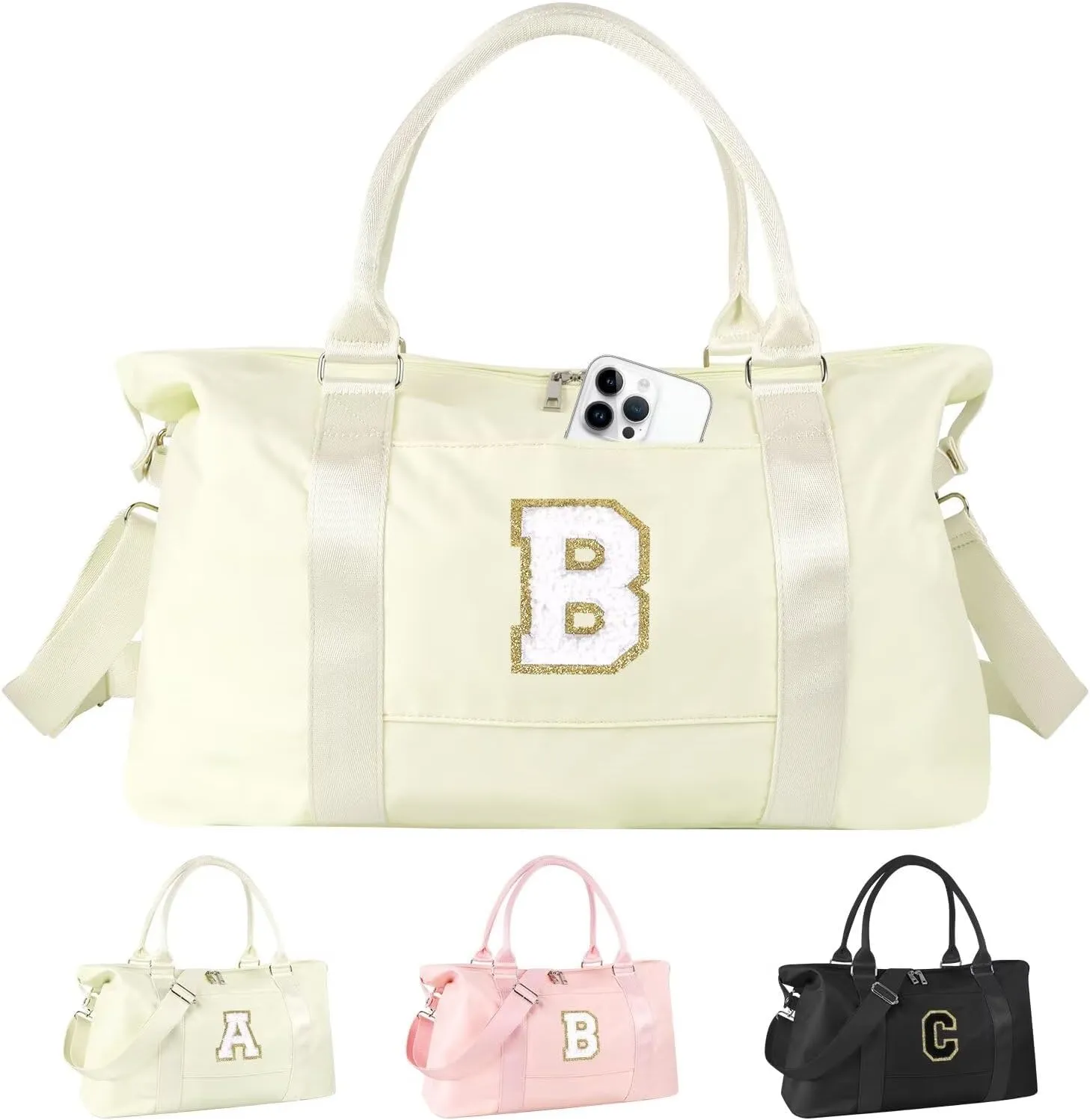 Birthday Gifts for Daughter,Initial Travel Duffel Bag for Teen Girls,Personalized Weekender Bag Cute Overnight Carry on Duffle Bags for Girl Women Gifts with Adjustable Strap(beige-B)