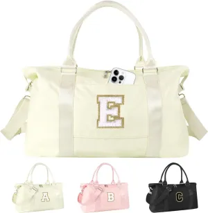 Birthday Gifts for Daughter,Initial Travel Duffel Bag for Teen Girls,Personalized Weekender Bag Cute Overnight Carry on Duffle Bags for Girl Women Gifts with Adjustable Strap(beige-E)