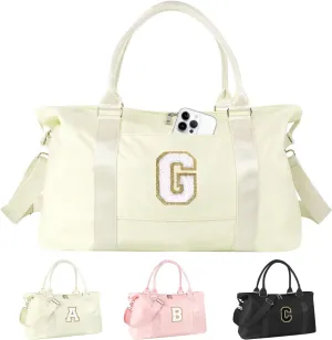 Birthday Gifts for Daughter,Initial Travel Duffel Bag for Teen Girls,Personalized Weekender Bag Cute Overnight Carry on Duffle Bags for Girl Women Gifts with Adjustable Strap(beige-G)