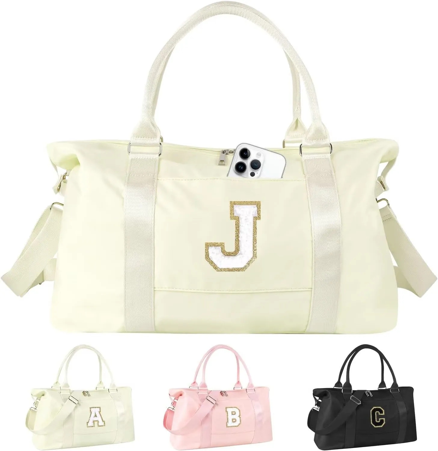 Birthday Gifts for Daughter,Initial Travel Duffel Bag for Teen Girls,Personalized Weekender Bag Cute Overnight Carry on Duffle Bags for Girl Women Gifts with Adjustable Strap(beige-J)
