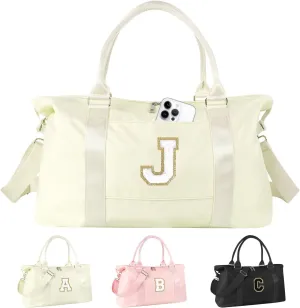 Birthday Gifts for Daughter,Initial Travel Duffel Bag for Teen Girls,Personalized Weekender Bag Cute Overnight Carry on Duffle Bags for Girl Women Gifts with Adjustable Strap(beige-J)